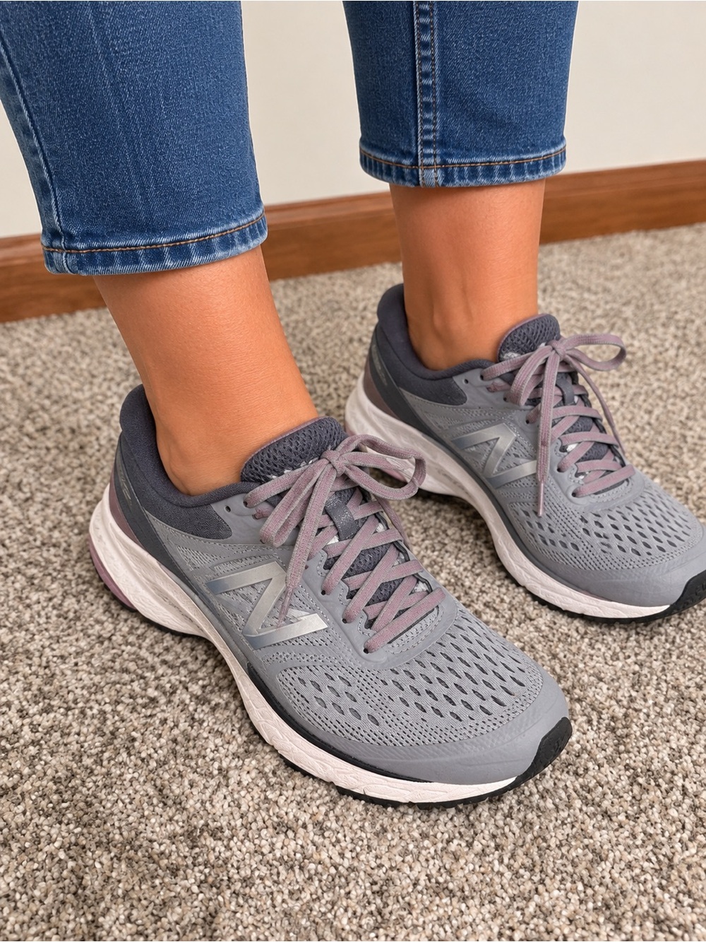 New Balance Women's Gray & Purple Lace-Up Running Sneakers